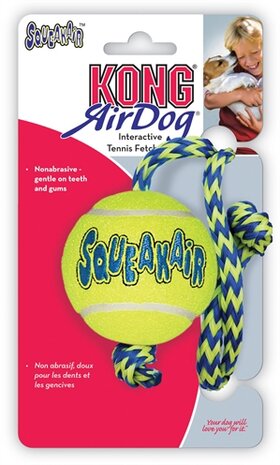 Kong squeakair bal met touw geel / blauw